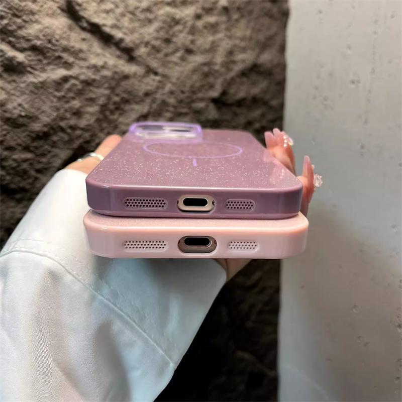 Luxury Bling Glitter For Magsafe Magnetic Case For iPhone 16 15 14 Plus 13 12 11 Pro Max Wireless Charging Shockproof IMD Cover