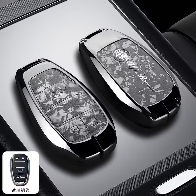 RXDMV1 Zinc Alloy Leather Car Remote Key Case Cover Shell Protector keychain for Alfa Romeo Giulia 2015 +Stelvio 2016+ Spider Etcetera