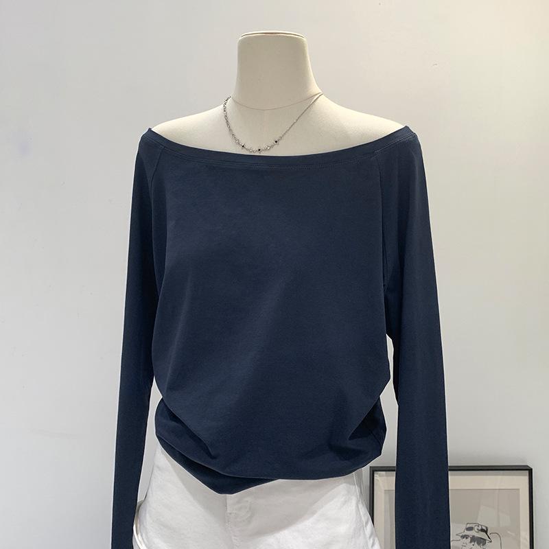 Женская хлопковая футболка с открытыми плечами и длинными рукавами, коллекция весна/осень/зима 2025