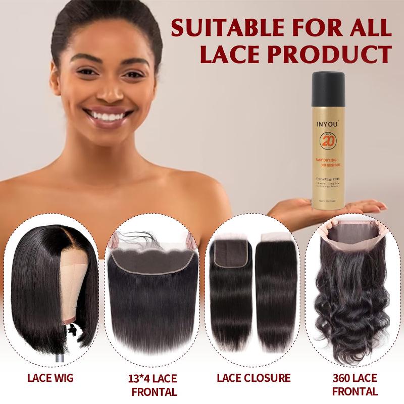 INYOU Lace Spray: Quick-Drying Glue for Easy Wig Edge Attachment.