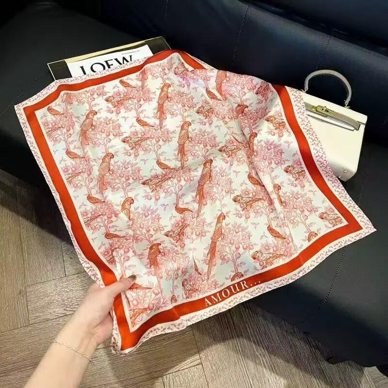 New white 71CM premium silk scarf women's neck protector scarf spring and autumn retro scarf shawl tied bag straight hair