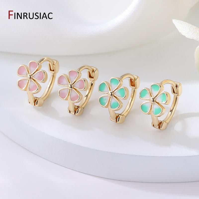 Новые Модные Серьги-Кольца из Латуни с Покрытием 14K Золотом, Цветок, Эмаль для Женщин, Капающее Масло, Серьги-Хугги, Украшение для Девичьей Вечеринки, Подарок