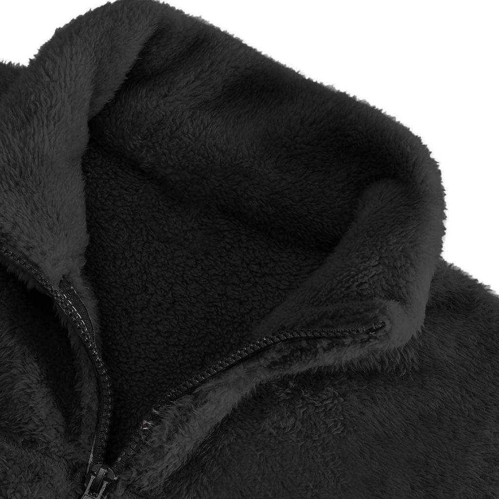Men's Casual Loose Fleece Stand-up Collar Coat, Zipper Fleece Warm Coat
