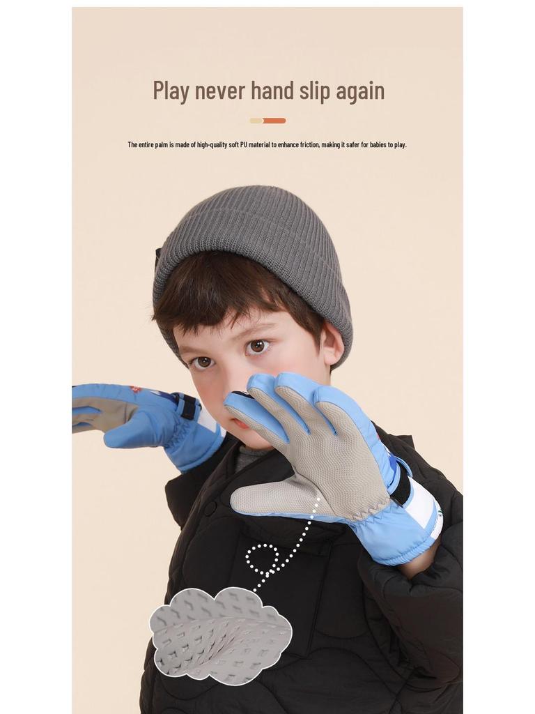 Kids' Waterproof Ski Gloves - Fleece Lined, Thickened Cotton for Winter Play