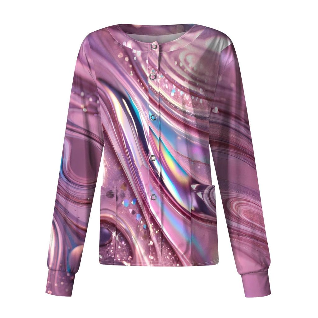 Женский рабочий однобортный защитный комбинезон с длинным рукавом и напечатанным карманом, воротником-стойкой, кардиган, куртка, топ