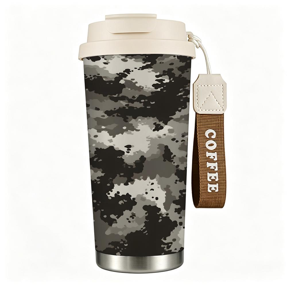 Camouflage Print Stainless Steel Insulated Coffee Tumbler Vacuum Thermal Cup, Portable Leakproof Travel Mug for Outdoor Sports