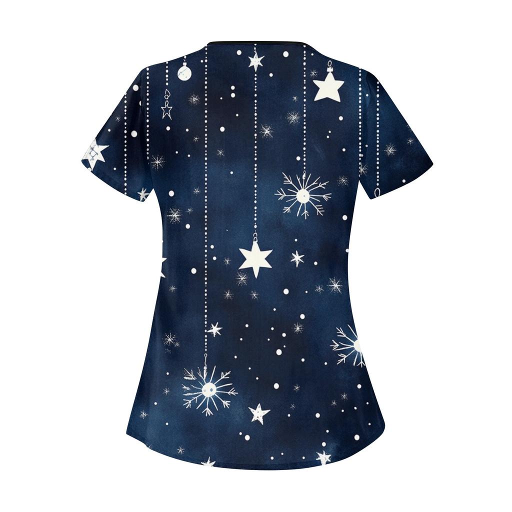 Женская рабочая одежда с рождественским принтом, покатый воротник и двухслойные карманы, базовый пуловер сверху