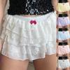 Women's Fashion Solid Color Pleated Sexy Lace Cake Stacked With Ruffle Edges Low Waist Shorts