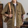 American Style Vintage Work Shirt Khaki Short Sleeve Multi Pocket Summer Casual Trendy Brand Men's Wear
