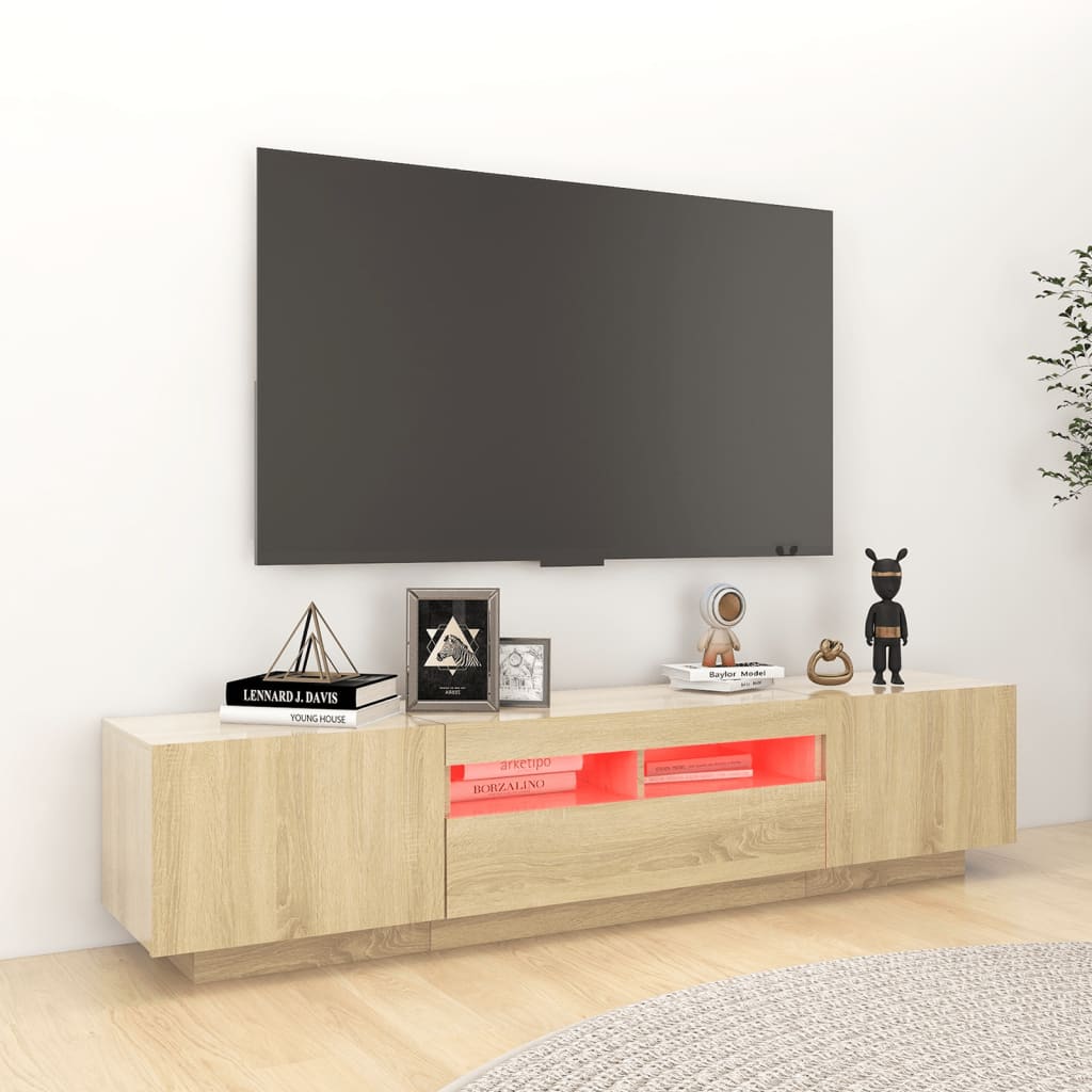 Vidaxl Szafka Tv Z Oświetleniem Led, Kolor Dąb Sonoma, 180X35X40 Cm