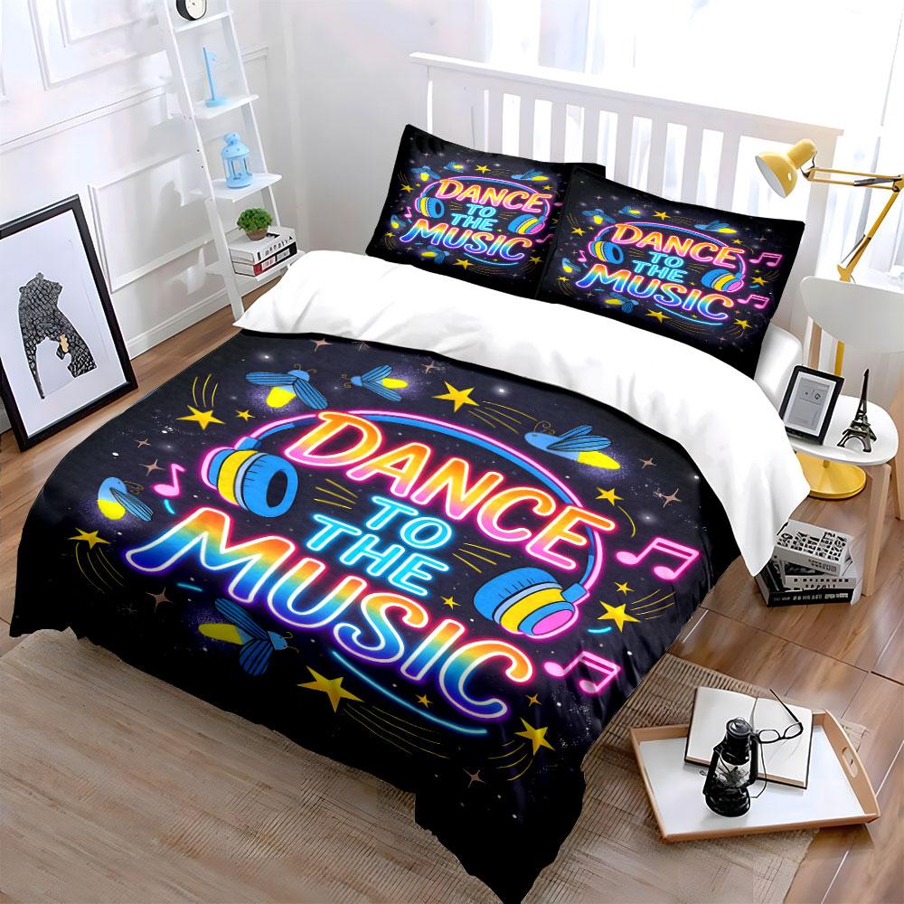 Neon headphones and stars. Bedding sets Duvet cover sets Duvet covers Pillowcases(1 * Duvet Cover 2 * Pillowcases without duvet insert)