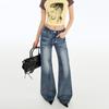 American crack slightly pulled jeans women's spring wear new heavy industry whitening design sense thin Spice girl wide-leg pants