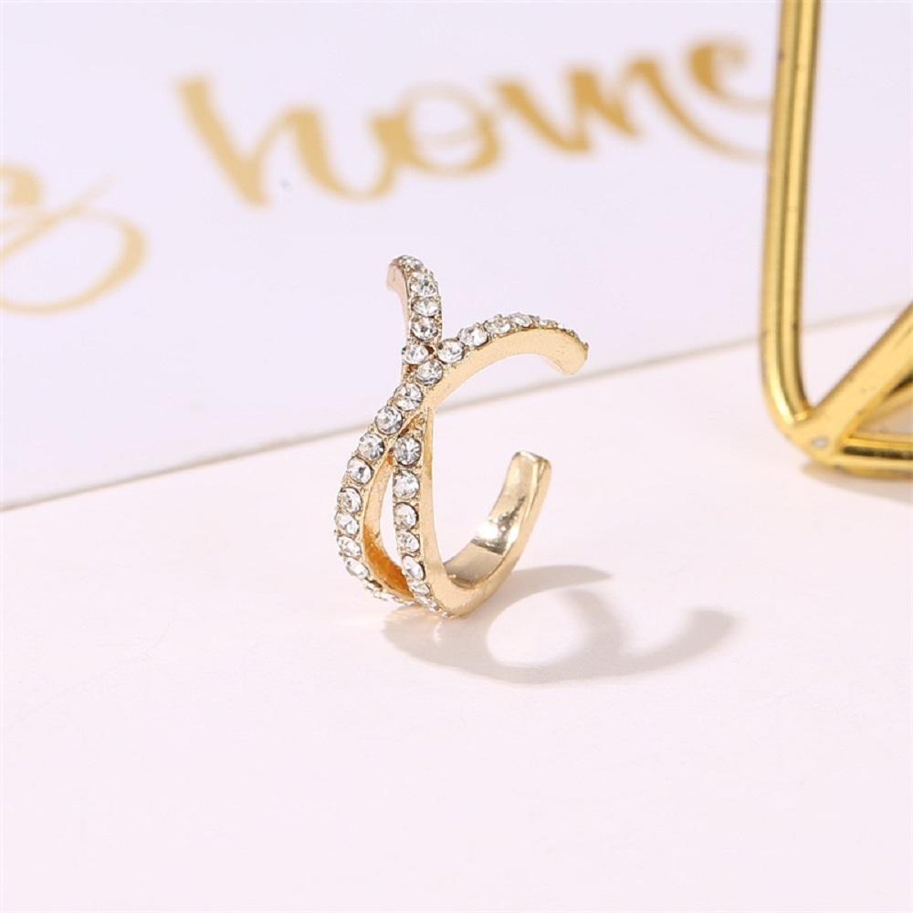 Korean Geometric Temperament Girls Non Pierced Crystal Ear Clips Women Cross Clip Earrings Ear Cuff