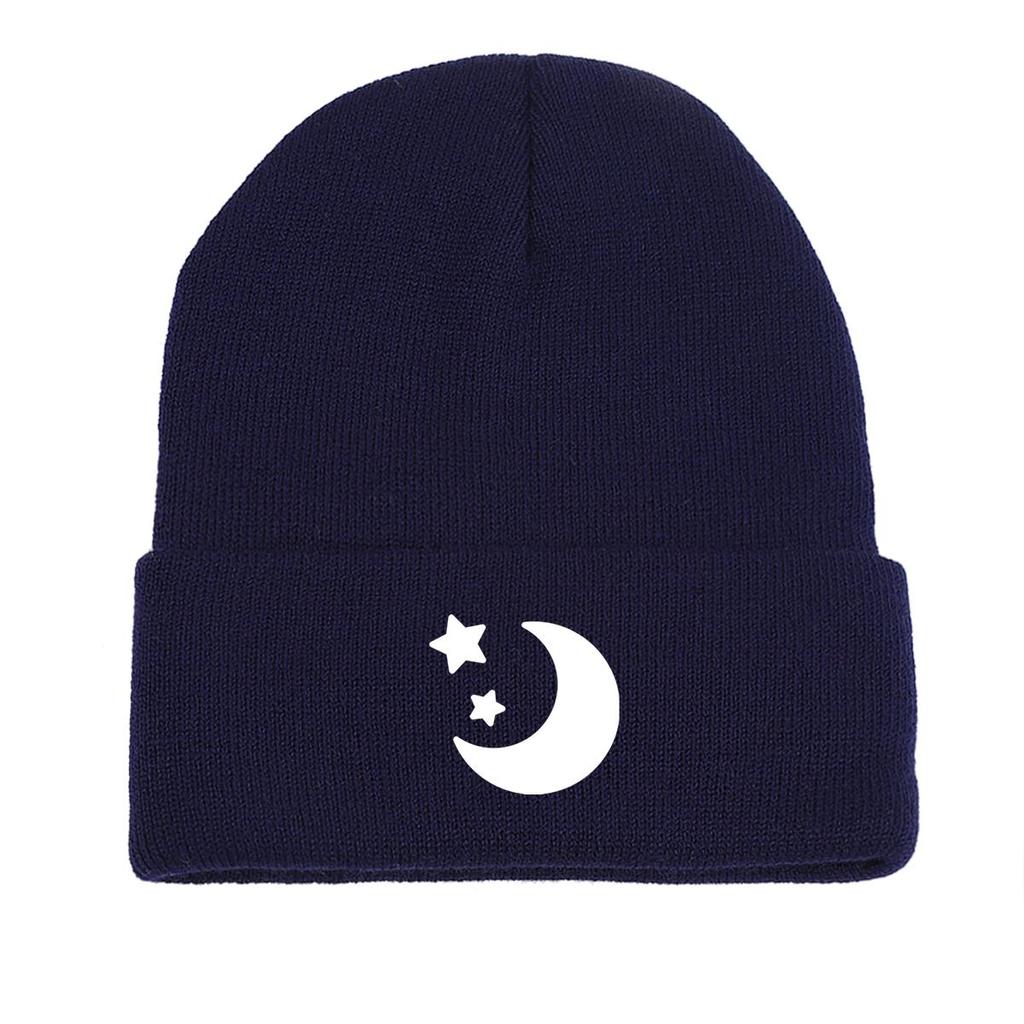 Белая луна звезды зимняя вязаная шапка шапка, шапка с черепом уютная манжета простые шапки с помпоном вязаная шапка шапка