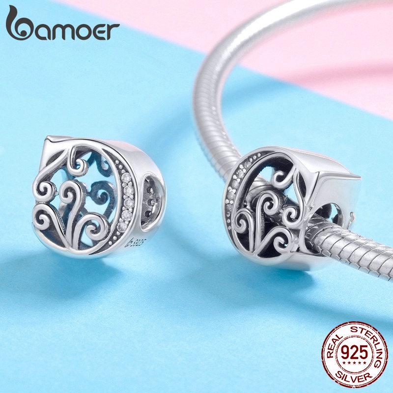 BAMOER Genuine 925 Sterling Silver Letter C Alphabet Beads Charms Fit Charm Bracelets & Bangles DIY