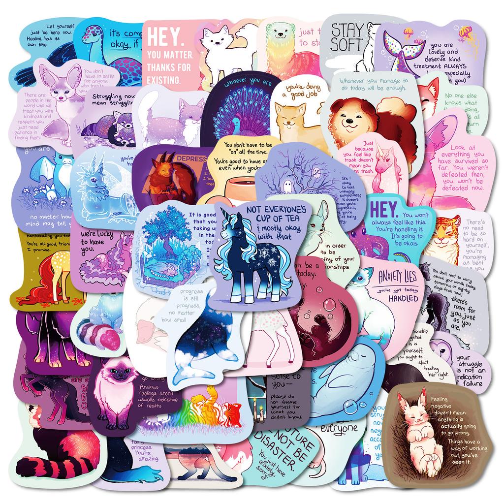 50 Pieces of Healing Text Stickers Cute Cartoon Daily Stickers Hand Account Stickers Diary DIY Decorative Material Stickers