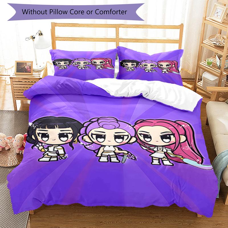 3pcs KPop Demon Hunters7 Design Cover Set - HD Printed Bedding with 1 Cover and 2 Pillowcases - Perfect for Home and Dorm Decor