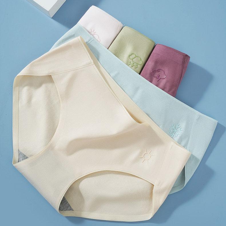 4 шт./компл. милые трусы для девочек, удобные дышащие хлопковые трусы, женские однотонные бесшовные трусики со средней талией