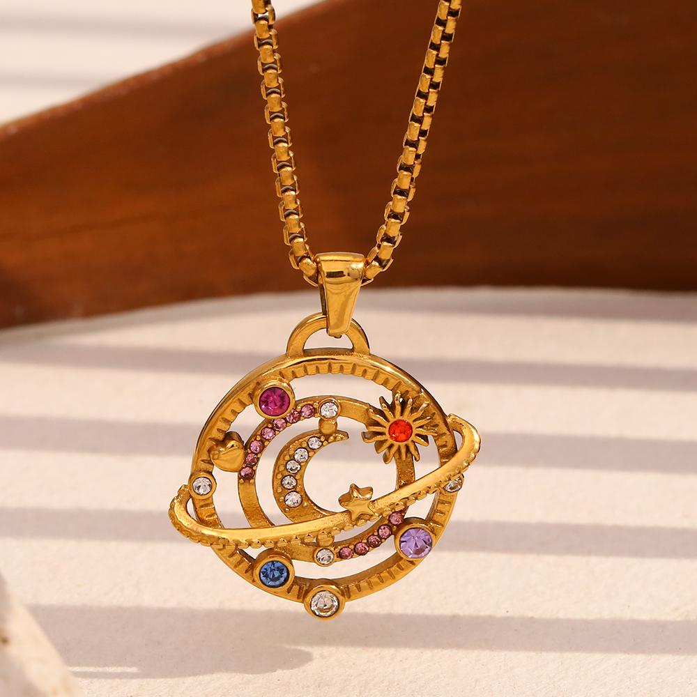 MamacitaSlay Нержавеющая сталь 316L Ожерелье со стразами «Галактика» Покрытие 18K золотом Водонепроницаемое Минималистичные украшения Для женщин Повседневное ношение