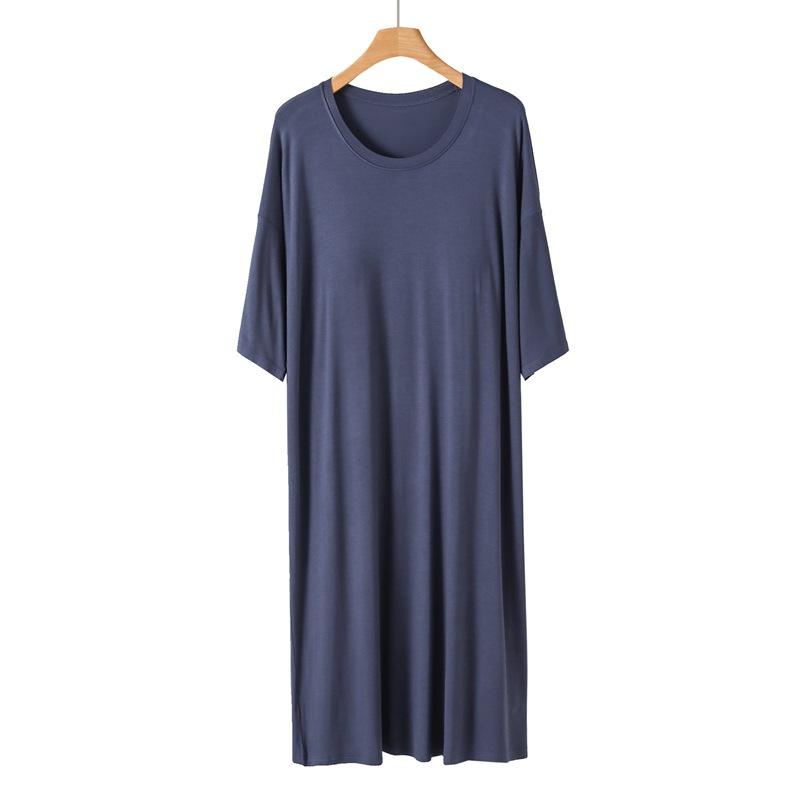 Модал с подушечками для бюстгальтера, макси-платье с короткими рукавами, женские летние ночные рубашки без стальных колец с круглым вырезом и без бюстгальтера больших размеров