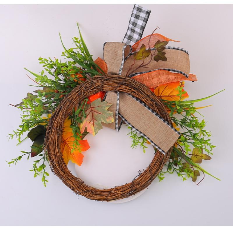 40cm Autumn Decorative Wreath, Harvest Festival Thanksgiving Festival Decor Garland, Front Door Hanging Wreath, Pumpkin Maple Leaf Artificial Flowers