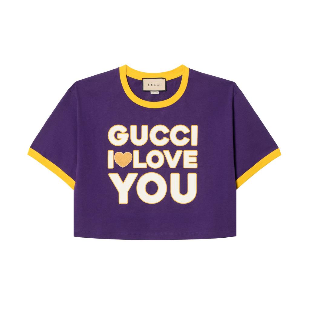 Gucci Женская футболка с заниженной линией плеча SS23 Темно-фиолетовая 753879-XJFVF-5878