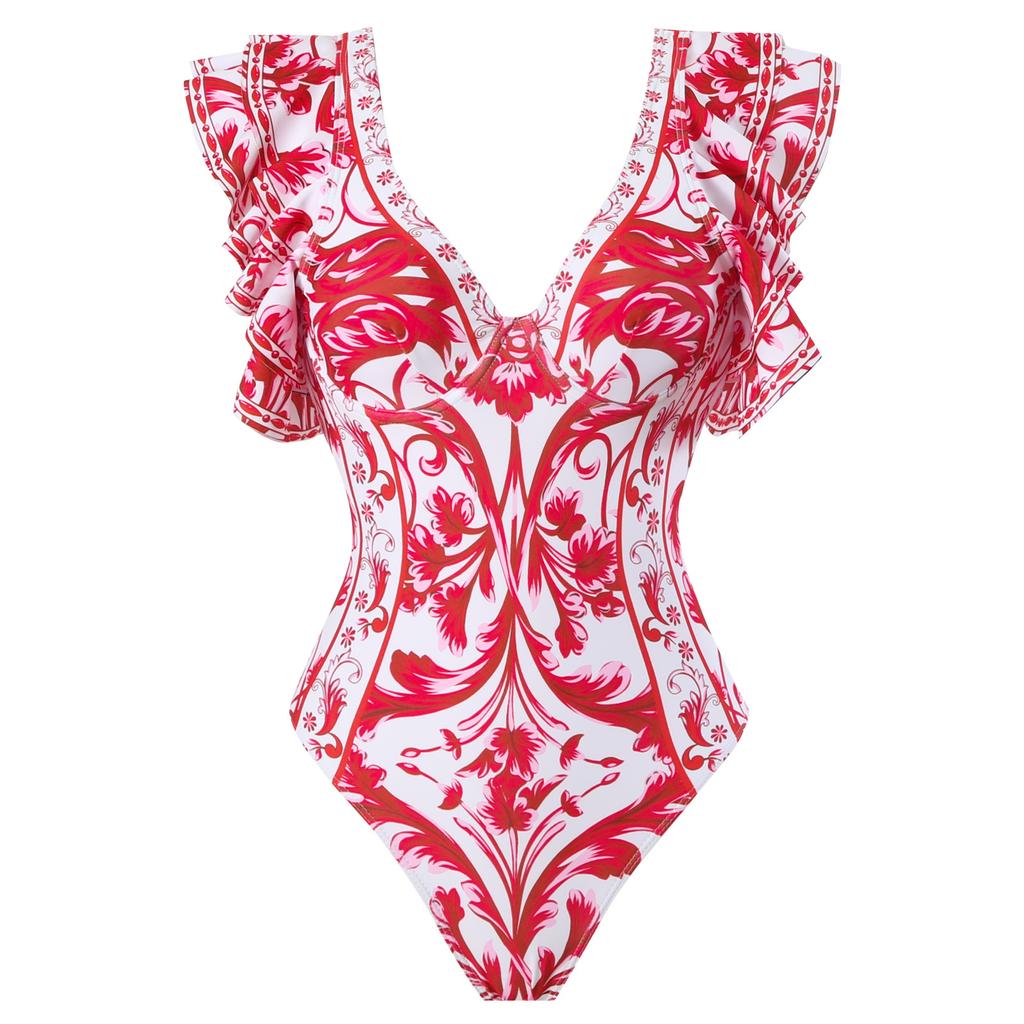 New Sexy One-piece Swimsuit Women's Printed Two-piece Chiffon Skirt Swimsuit Set