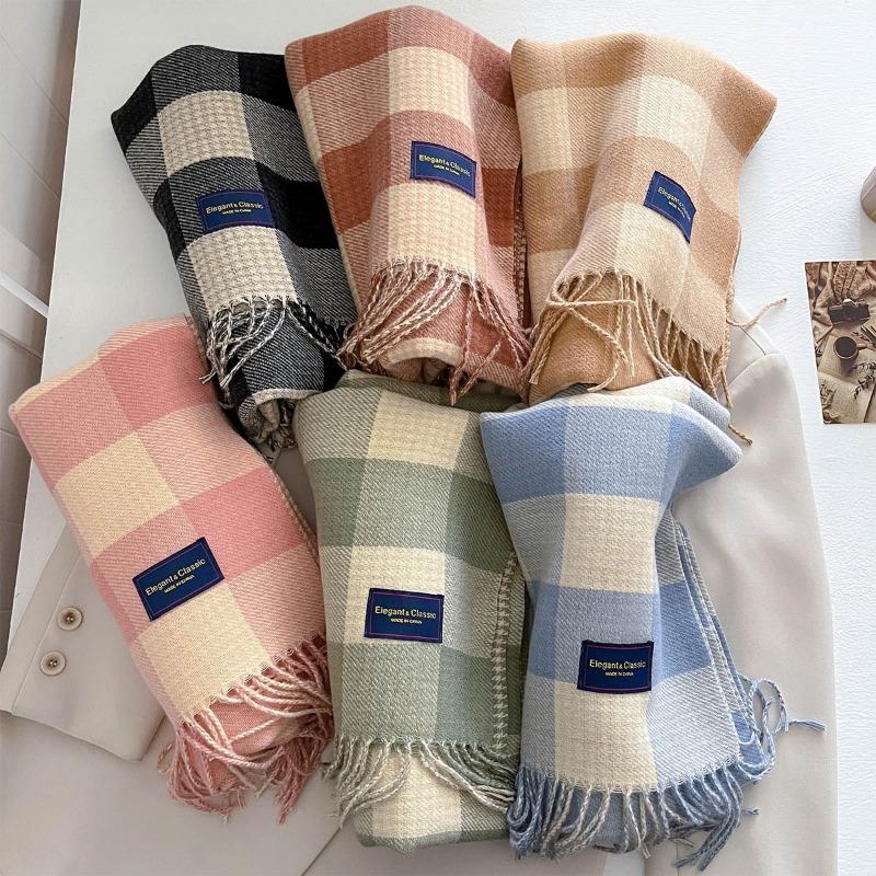 Осень и зима новый универсальный шарф женский утолщенный вязаный толстый бахромчатый теплый шарф имитация кашемира шаль