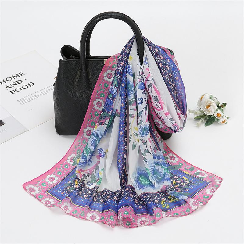 Scarves Natural Style Spring and Autumn Printed Flowers and Birds Rectangle Sun Protection Chiffon Scarf