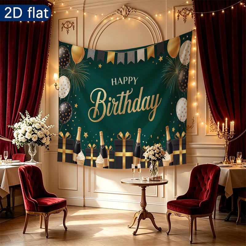 Gold Balloon Photo Background 1pc - Polyester Party Decor