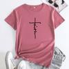 Летний топ с круглым вырезом и крестообразным узором Faith Printed Top, модные повседневные футболки с короткими рукавами для женщин из чистого хлопка