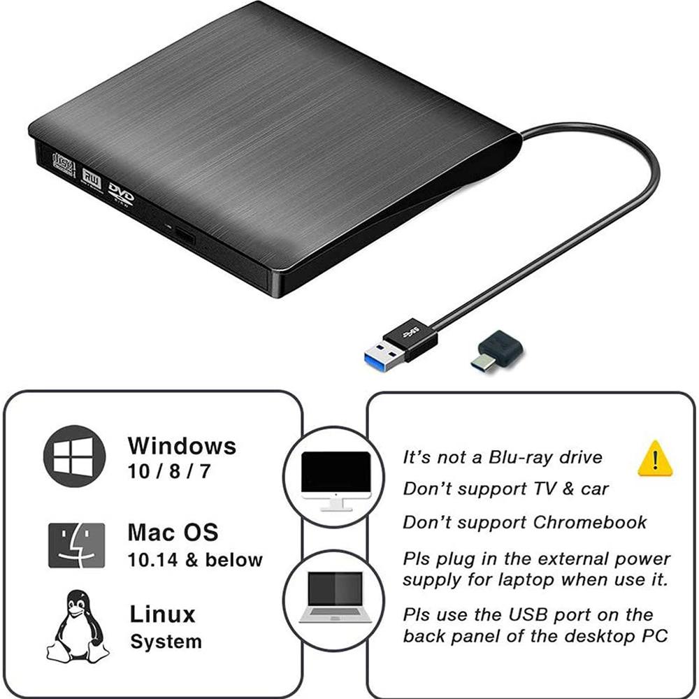 External CD DVD Drive, USB C Writer Type C USB 3.0 CD DVD RAM Burner Combo High Speed Re-Writer For Laptop Notebook PC Desktop