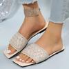 Fashion Fashion New Sexy Casual Comfortable Solid Color Crystal Sandals Square Toe Flat Heel Slippers Size 43 Zapatos Mujer