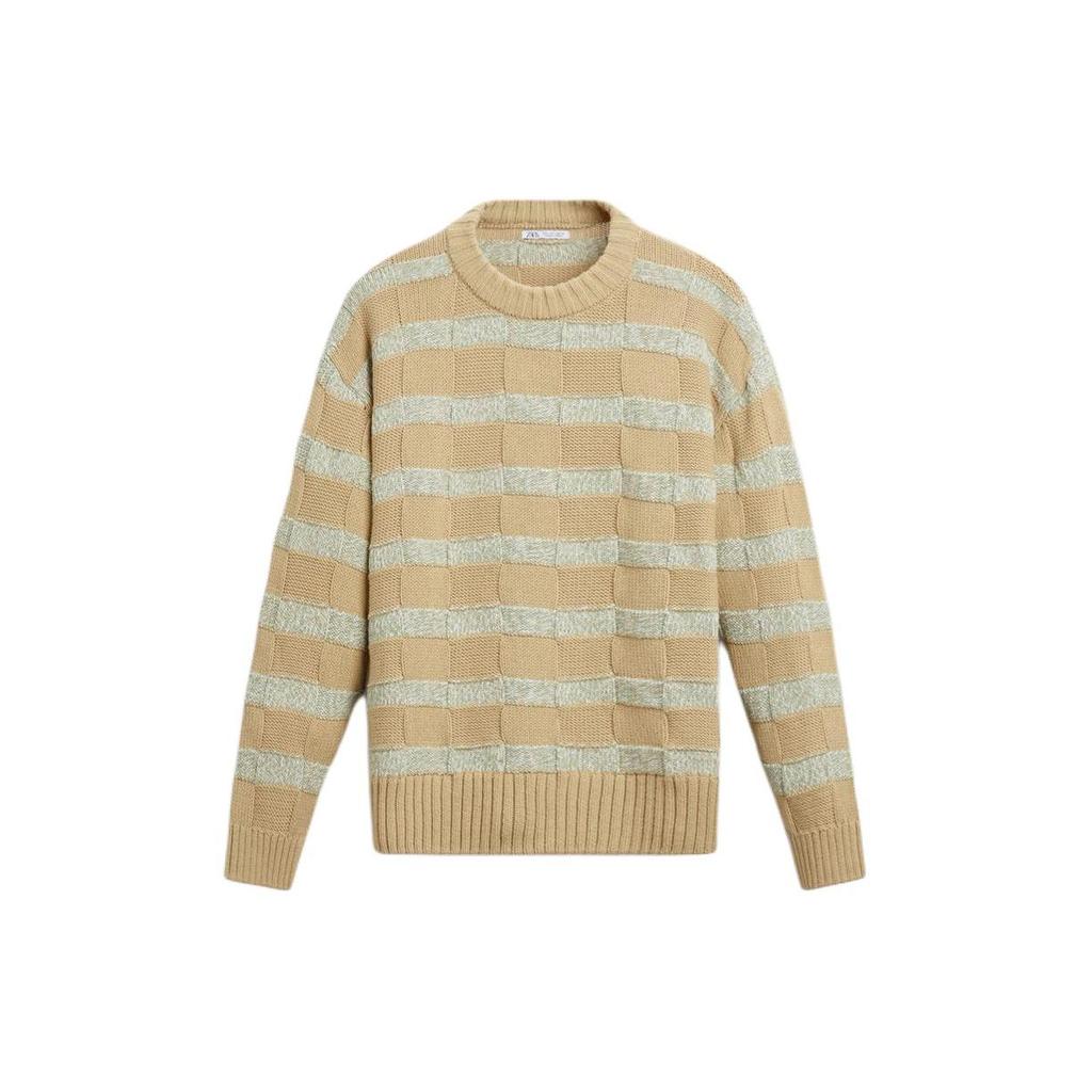 Zara Loose Comfortable Striped Round Neck Long Sleeve Knit Sweater Men Sweater Beige 6771402-450