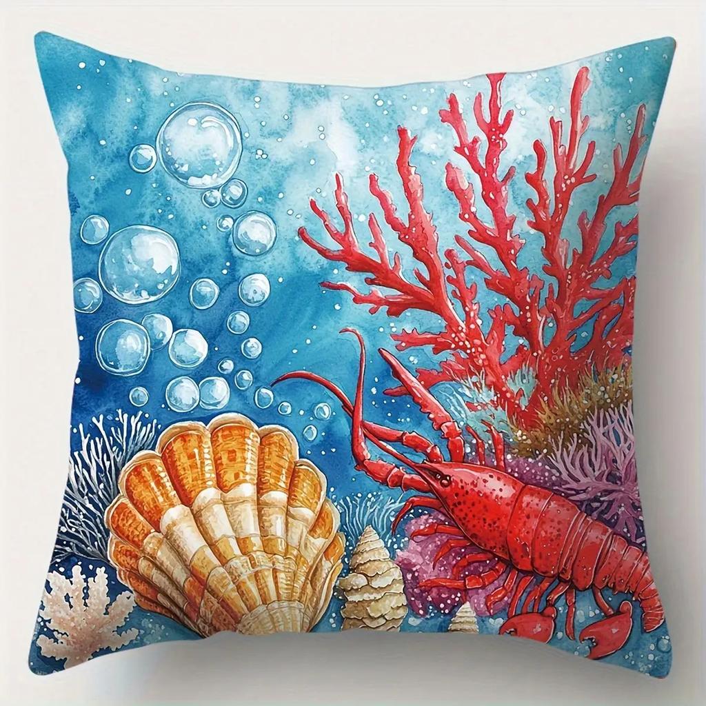 Vivid Marine Coral Pattern Digital Printing Pillow Cover Short Plush Suitable Living Rooms Bedrooms Sofas Throw Cushion Cover