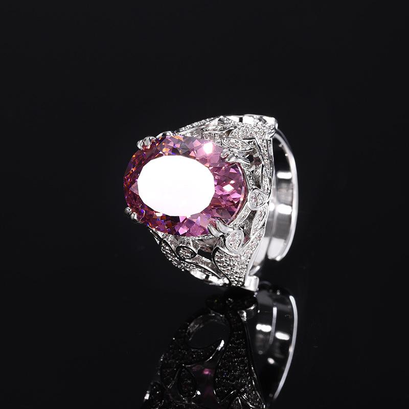 Jewelry Copper Bottom Gold-Plated Simulation Color Treasure Bird'S Nest Cut Corundum Egg-Shaped Ring Female 12 * 16