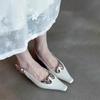 Sheepskin Version~ Square Head Hollow Design Kitten Heel Sandals Women's French Temperament Bag Head One-word Buckle Belt Low Heel Shoes