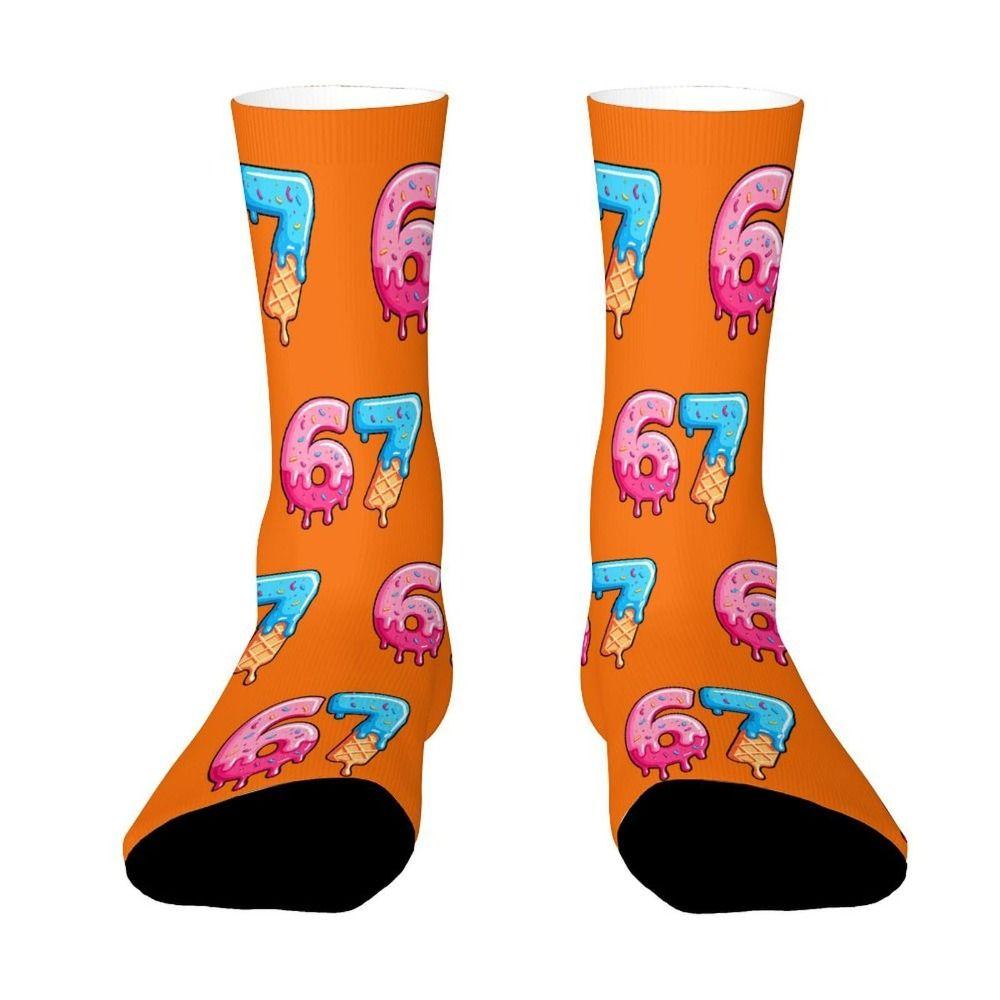 Warm 67 Meme Crew Long Socks Cartoon Creativity Stockings 67 Meme Ice Cream Socks For Men Women