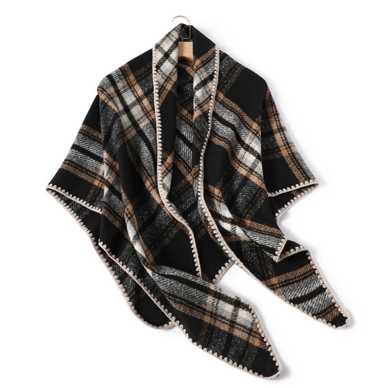 2024 Autumn And Winter New Imitation Cashmere Plaid Scarf Long Triangular Scarf Warm Scarf Women'S Thick Shawl Versatile