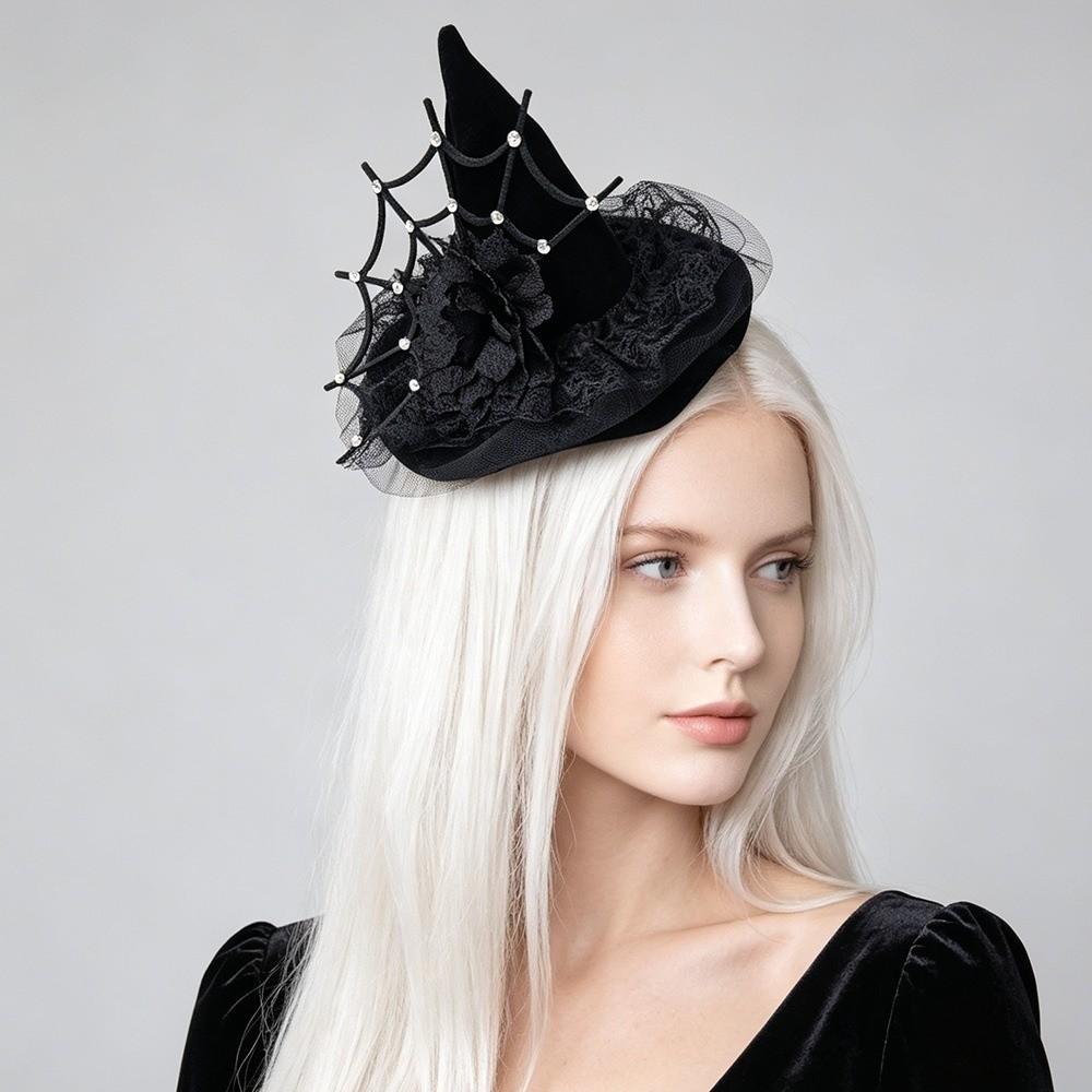 Mesh Halloween Hair Clip Flower Witch Hairpins Elegant Witch Hat Hair Clip Costume Party