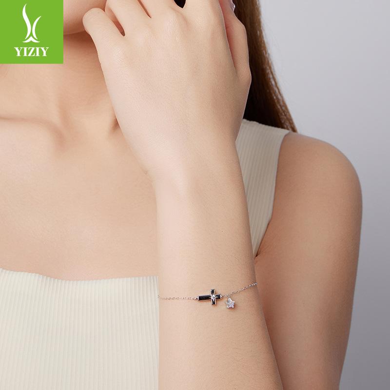S925 Sterling Silver Starlight Cross Bracelet, Cross-Border Simple Star Bracelet Jewelry.