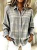 Women's Lapel Long Sleeve Green Plaid Print Button-Up Shirt