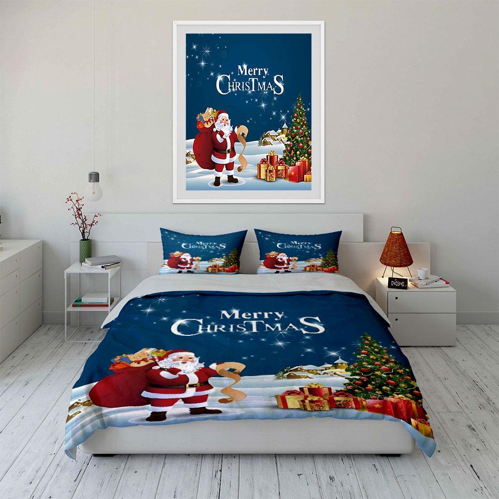 Santa with Gifts Christmas Set Bedding Duvet Cover Set Duvet Cover Pillowcases (1*Duvet Cover 2*Pillowcases, without duvet insert)
