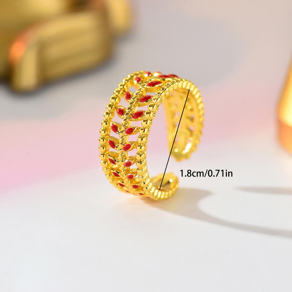 Vintage Red Enamel Sunflower Ring for Women Adjustable Open Band Unique Radial Pattern Statement Ring Party Banquet Jewelry Gift