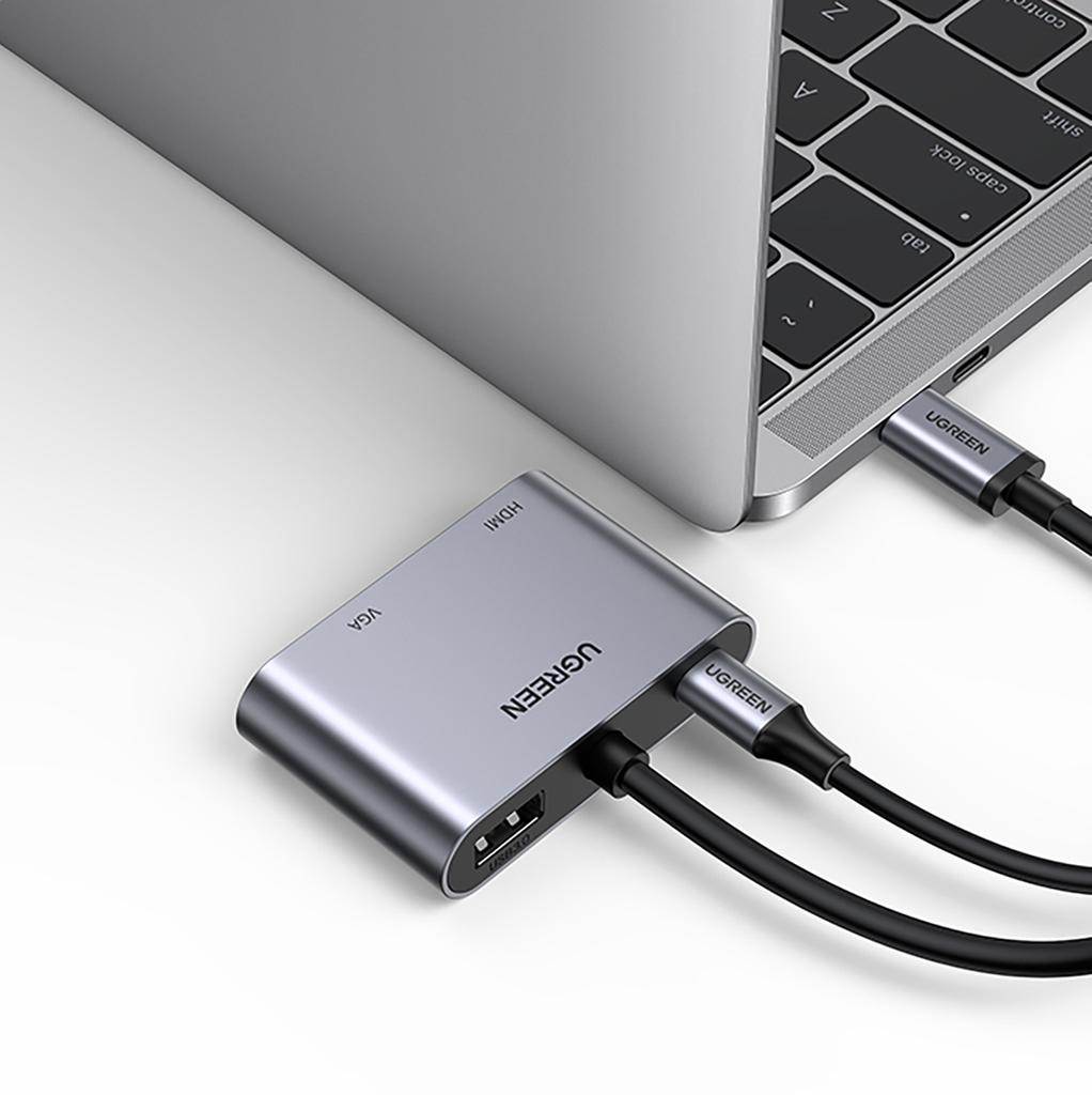 Многопортовый USB-C хаб Ugreen CM162: HDMI, VGA, USB-A 3.0, USB-C PD Зарядка - Изящный серый дизайн