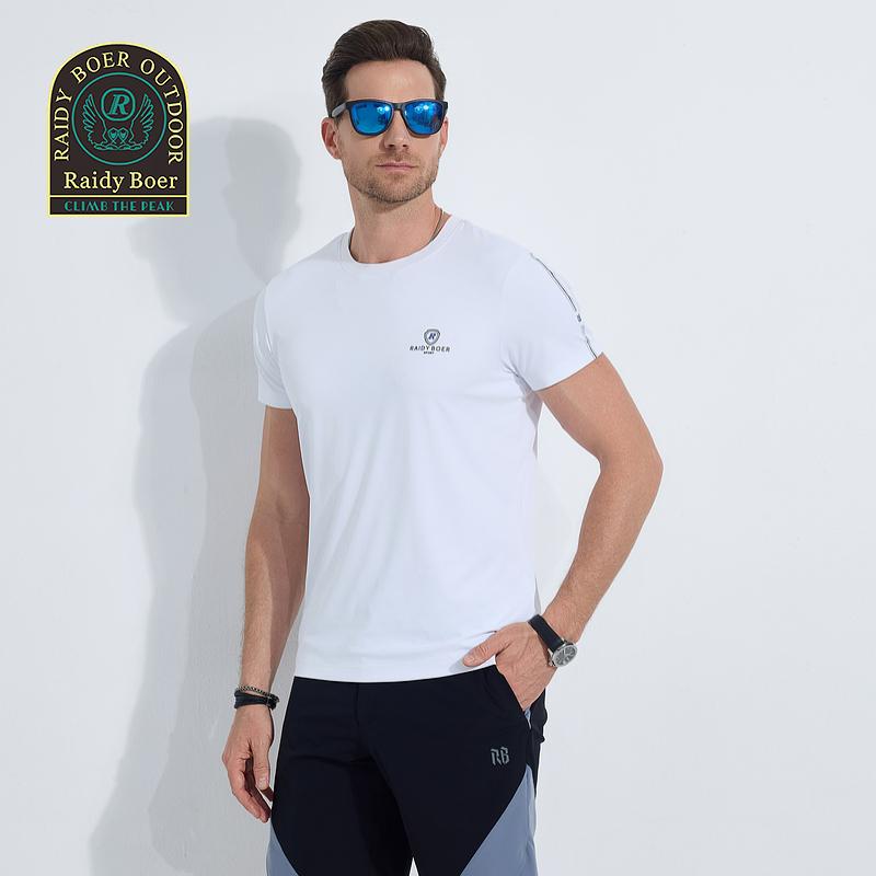 Male 2025 Summer Outdoor Sports Offset Short Sleeve T-shirt with Antibacterial Properties