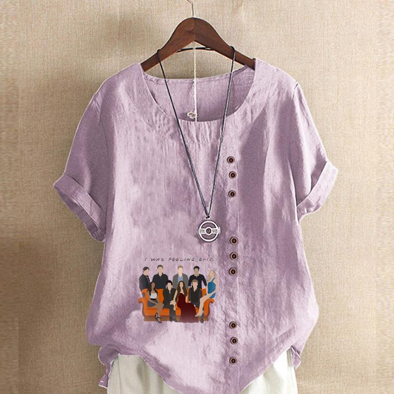 Женская модная семейная футболка с круглым вырезом и короткими рукавами, повседневная хлопково-льняная рубашка с рисунком, свободная летняя блузка для отдыха, топы