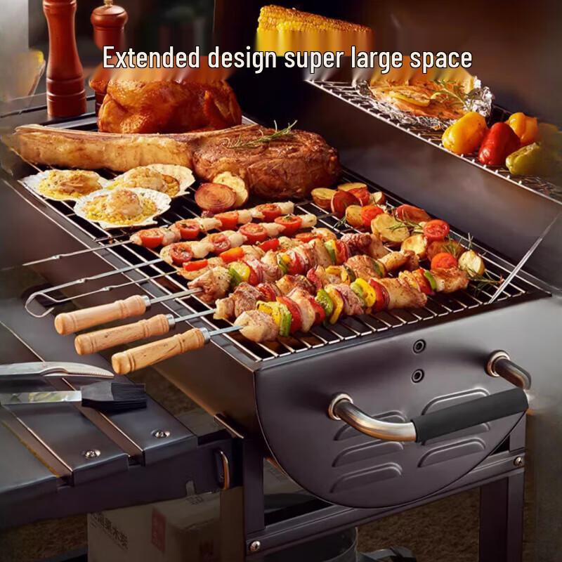 Large Outdoor American Style Charcoal BBQ Grill with Smoker & Electric Rotisserie