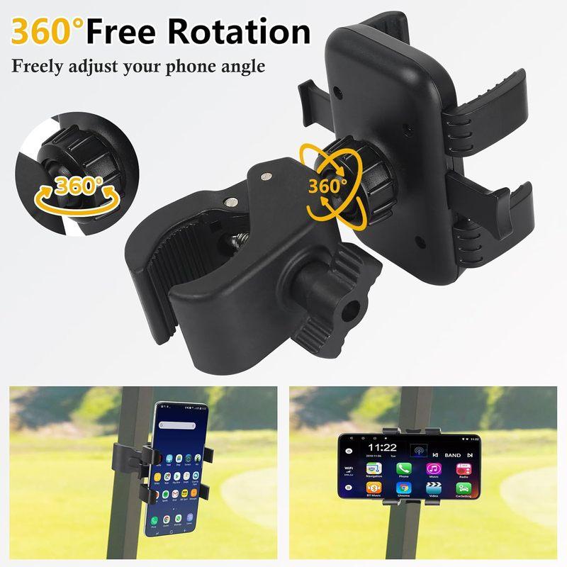 Universal Golf Cart Phone Holder Mount Compatible with EZGO/Club Car/Yamaha For IPhone/Galaxy/Huawei Quick Release/360° Rotatabl