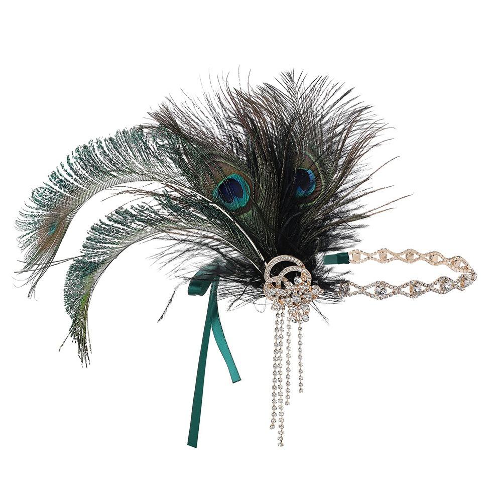 Винтажная маскарадная повязка на голову с перьями и пайетками 1920-х годов, аксессуары для волос, свадебный головной убор